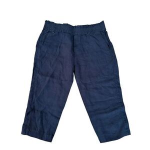 One of a kind Emee style 100% linen navy blue capri pants elastic waist sz XL